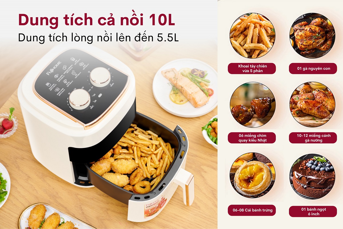 Ưu điểm nổi bật của nồi chiên không dầu Fujihome A5GW 5.5Lít