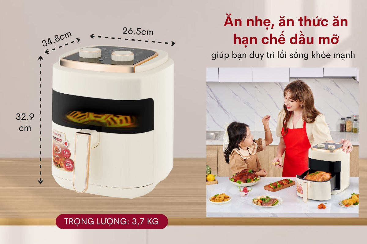 Ưu điểm nổi bật của nồi chiên không dầu Fujihome A5GW 5.5Lít