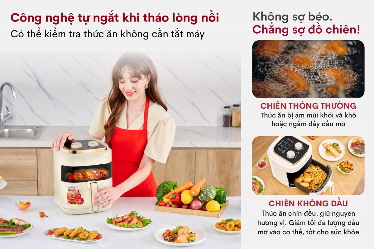Ưu điểm nổi bật của nồi chiên không dầu Fujihome A5GW 5.5Lít