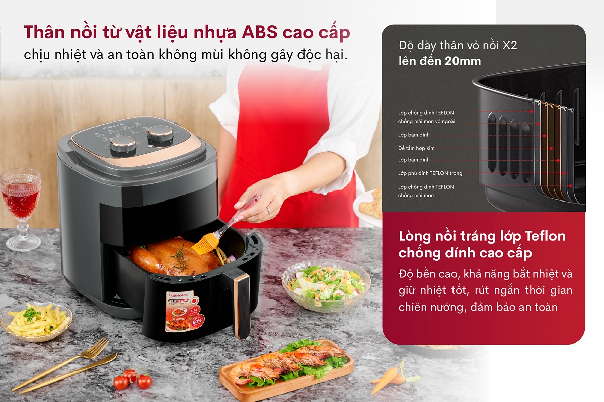 Tính năng tiện ích của nồi chiên không dầu Fujihome A6GG 6,5Lít