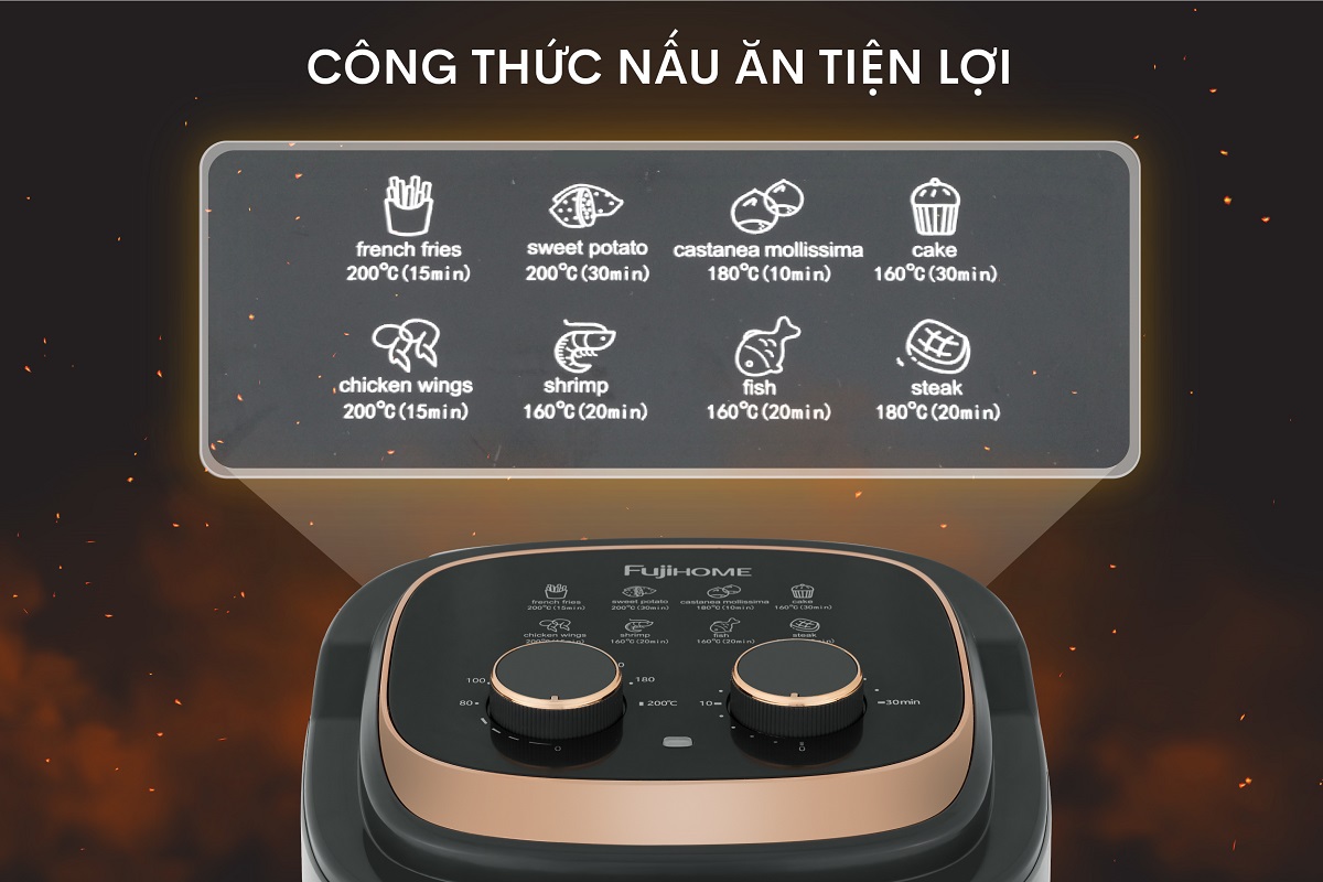 Tính năng tiện ích của nồi chiên không dầu Fujihome A6GG 6,5Lít