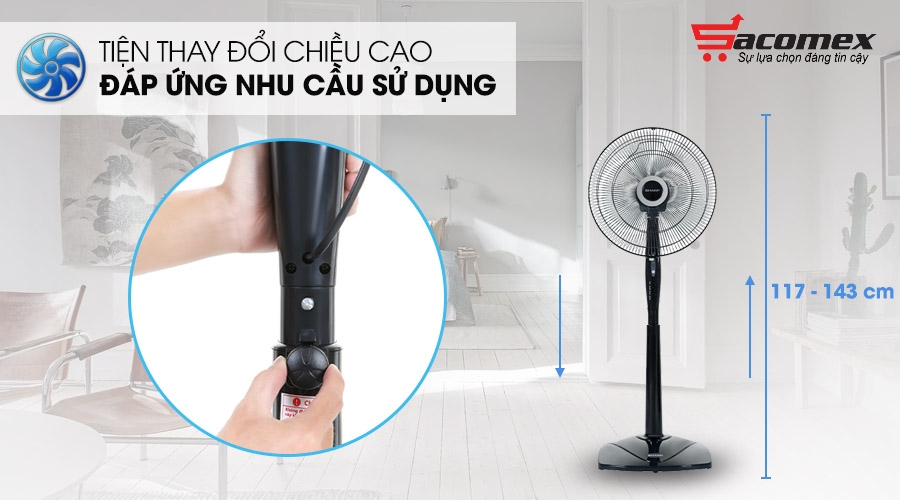 Thân quạt có thể điều chỉnh độ cao