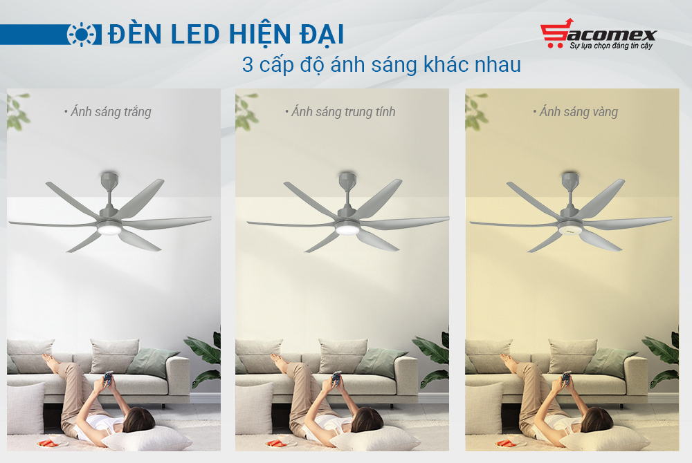 Quạt trần trang trí phòng khách đèn LED