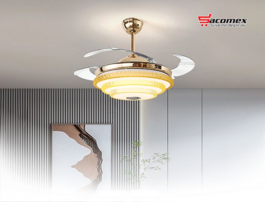 Quạt trần trang trí phòng khách cánh cụp xòe