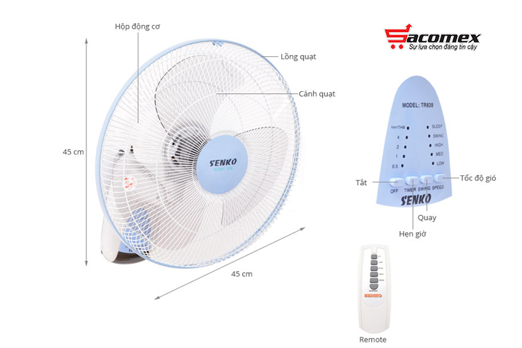 Quạt treo tường điều khiển từ xa Senko TR1683