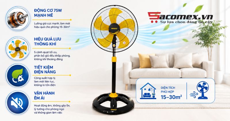 Sức mạnh làm mát từ động cơ bền bỉ của quạt đứng Senko DCN1803