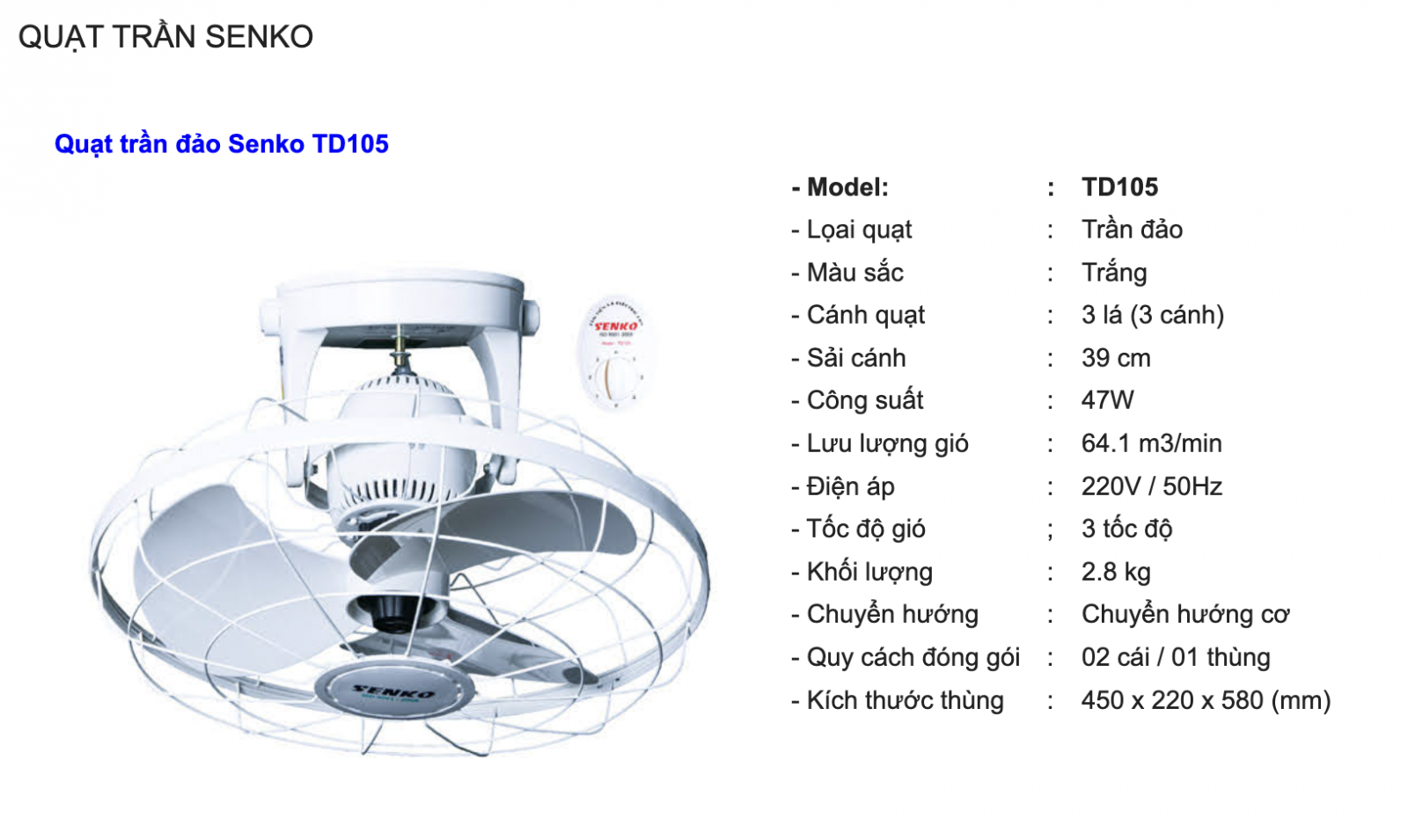 Quạt trần đảo Senko