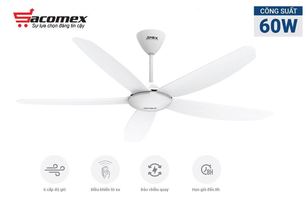 Giới thiệu về quạt trần 5 cánh Sunhouse APEX APF7666W