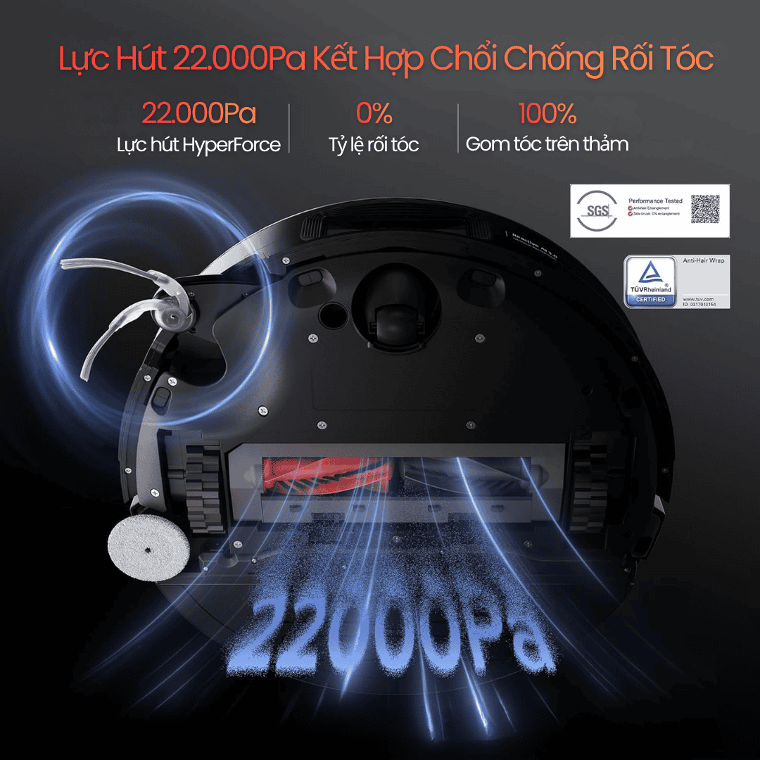 Lực hút HyperForce 22.000Pa – Làm sạch cực mạnh