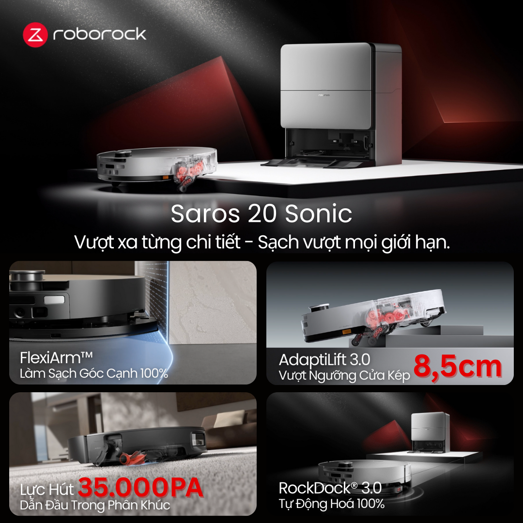 Đặc điểm nổi bật của robot hút bụi lau nhà Roborock Saros 20 Sonic