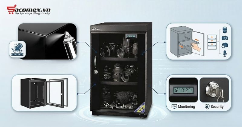 Tủ chống ẩm Fujie AD080 sử hữu thiết kế chắc chắn và tiện dụng