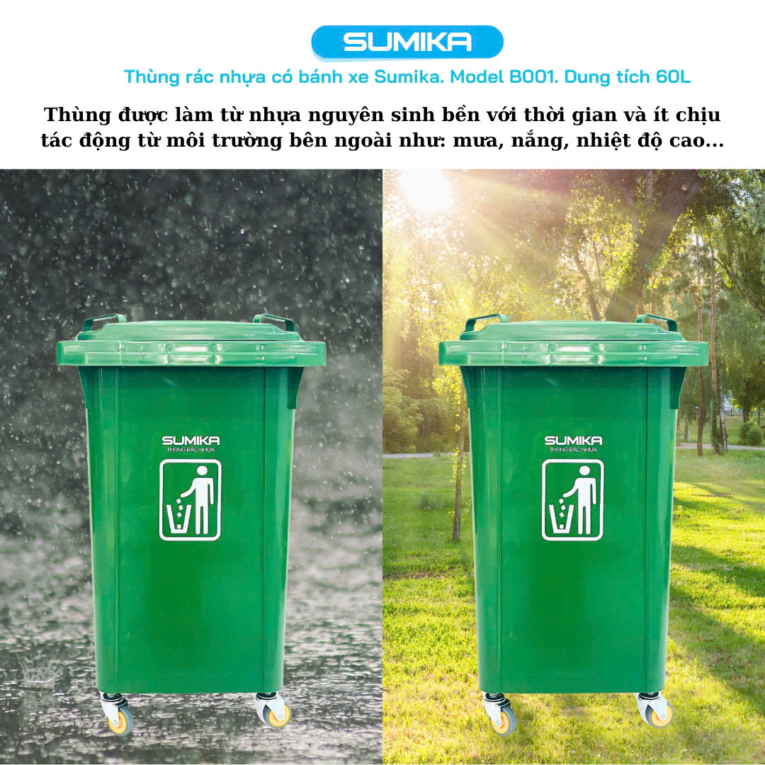 Giới thiệu thùng rác nhựa gia đình Sumika B001 60L