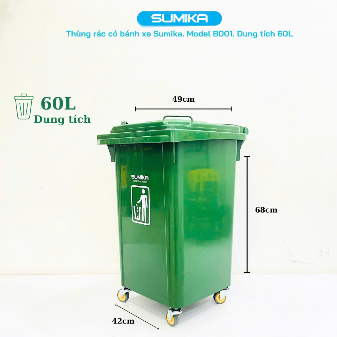Giới thiệu thùng rác nhựa gia đình Sumika B001 60L