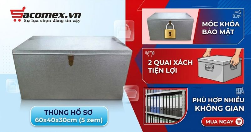 Thùng đựng hồ sơ 60cm x 40cm x 30cm (5 zem) có thiết kế an toàn và tiện lợi