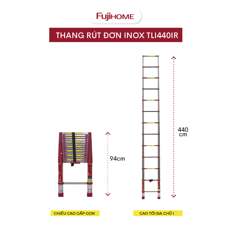 Đặc điểm nổi bật của thang INOX rút gọn đơn Fujihome TLI440IR