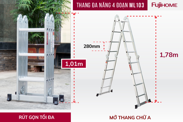 Ưu điểm vượt trội của thang nhôm gấp đa năng Fujihome ML103N