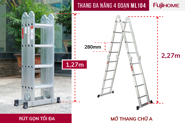 Đặc điểm nổi bật của thang nhôm gấp đa năng 4 đoạn Fujihome ML104