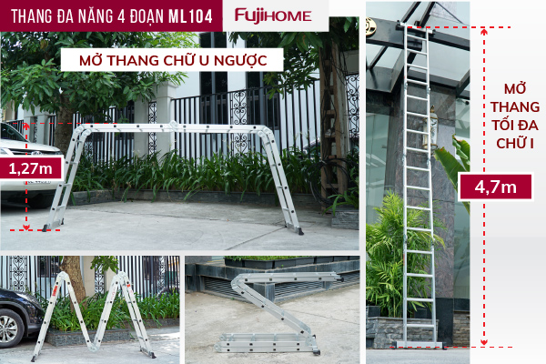Công dụng của thang nhôm gấp đa năng 4 đoạn Fujihome ML104