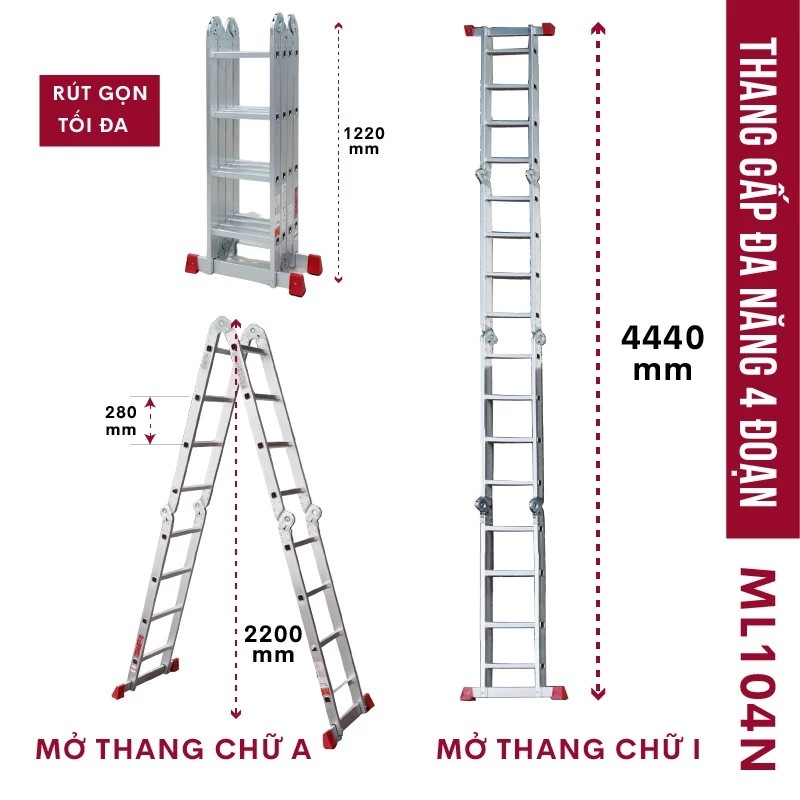 Ưu điểm vượt trội của thang nhôm gấp đa năng 4 đoạn Fujihome ML104N