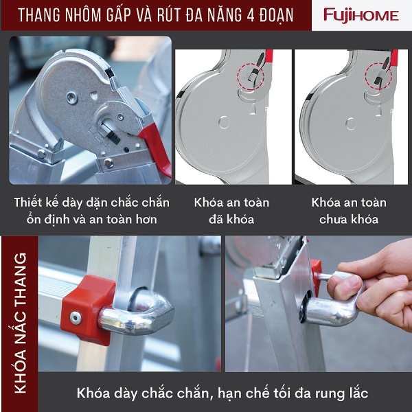Đặc điểm nổi bật thang nhôm gấp và rút đa năng 4 đoạn Fujihome ML44