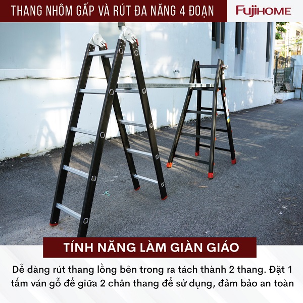 Đặc điểm nổi bật của thang nhôm gấp và rút đa năng 4 đoạn Fujihome ML45B
