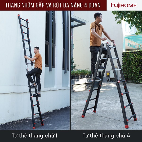 Đặc điểm nổi bật của thang nhôm gấp và rút đa năng 4 đoạn Fujihome ML44B
