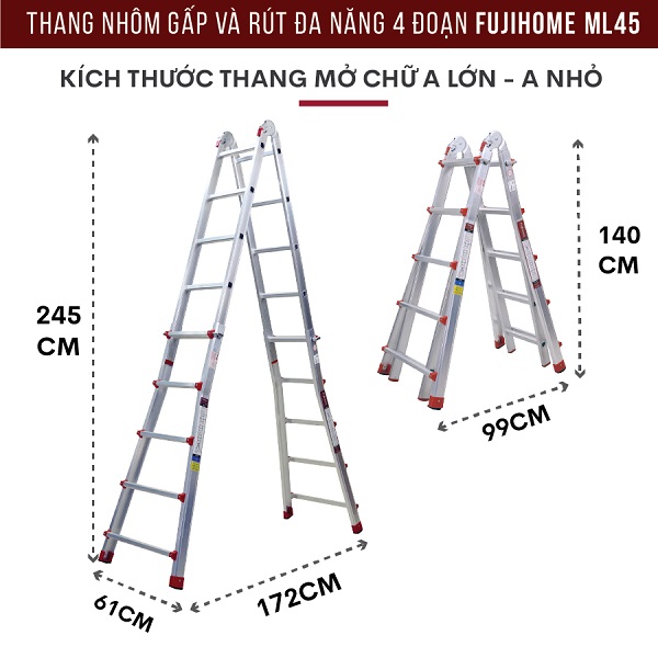 Ưu điểm nổi bật của thang nhôm gấp và rút đa năng 4 đoạn Fujihome ML45