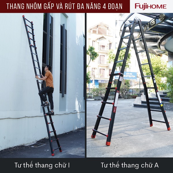 Đặc điểm nổi bật của thang nhôm gấp và rút đa năng 4 đoạn Fujihome ML45B