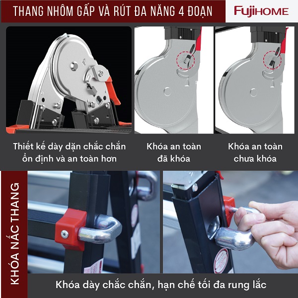 Đặc điểm nổi bật của thang nhôm gấp và rút đa năng 4 đoạn Fujihome ML45B