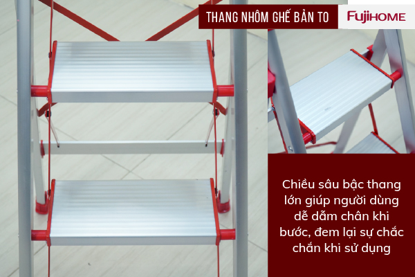 Đặc điểm nổi bật của thang nhôm ghế bản to 4 bậc Fujihome SL-304