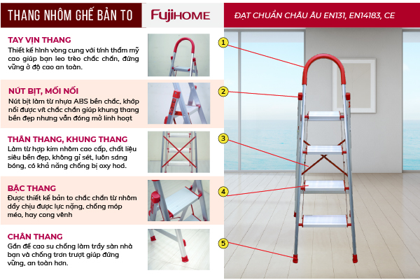 Đặc điểm nổi bật của thang nhôm ghế bản to 4 bậc Fujihome SL-304