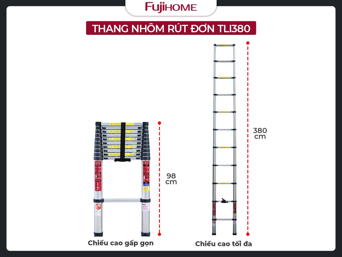 Ưu điểm vượt trội của thang nhôm rút gọn đơn Fujihome TLI380