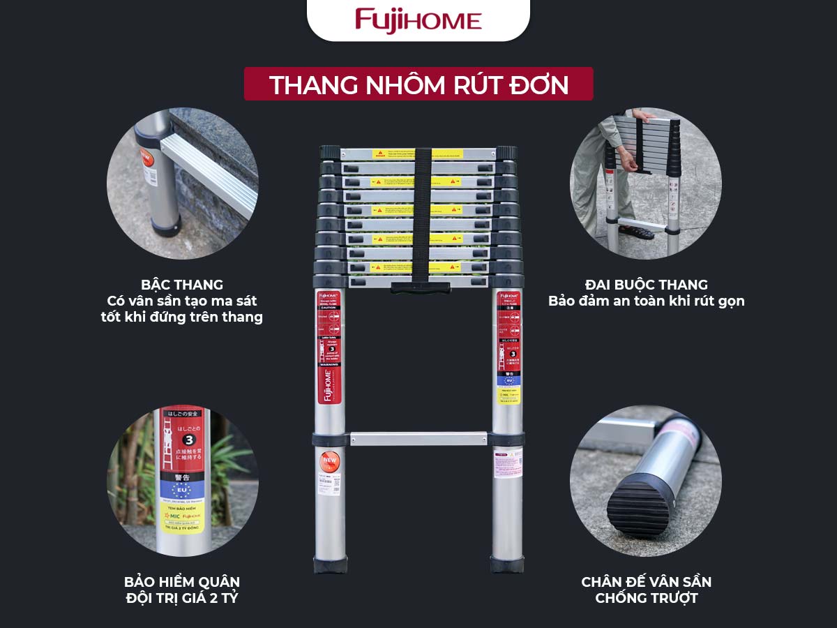 Ưu điểm vượt trội của thang nhôm rút gọn đơn Fujihome TLI380