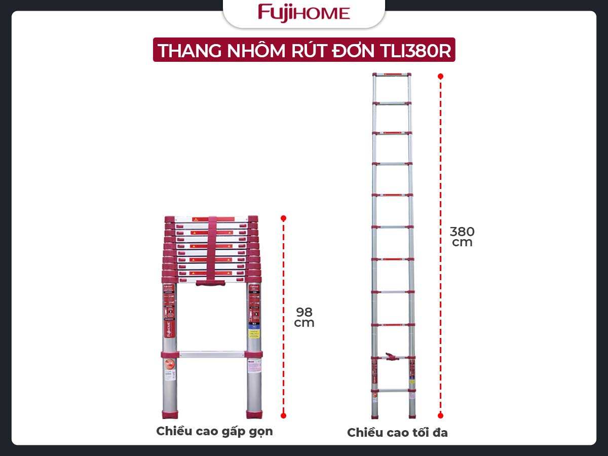Ưu điểm nổi bật của thang nhôm rút gọn đơn Fujihome TLI380R (New Version)