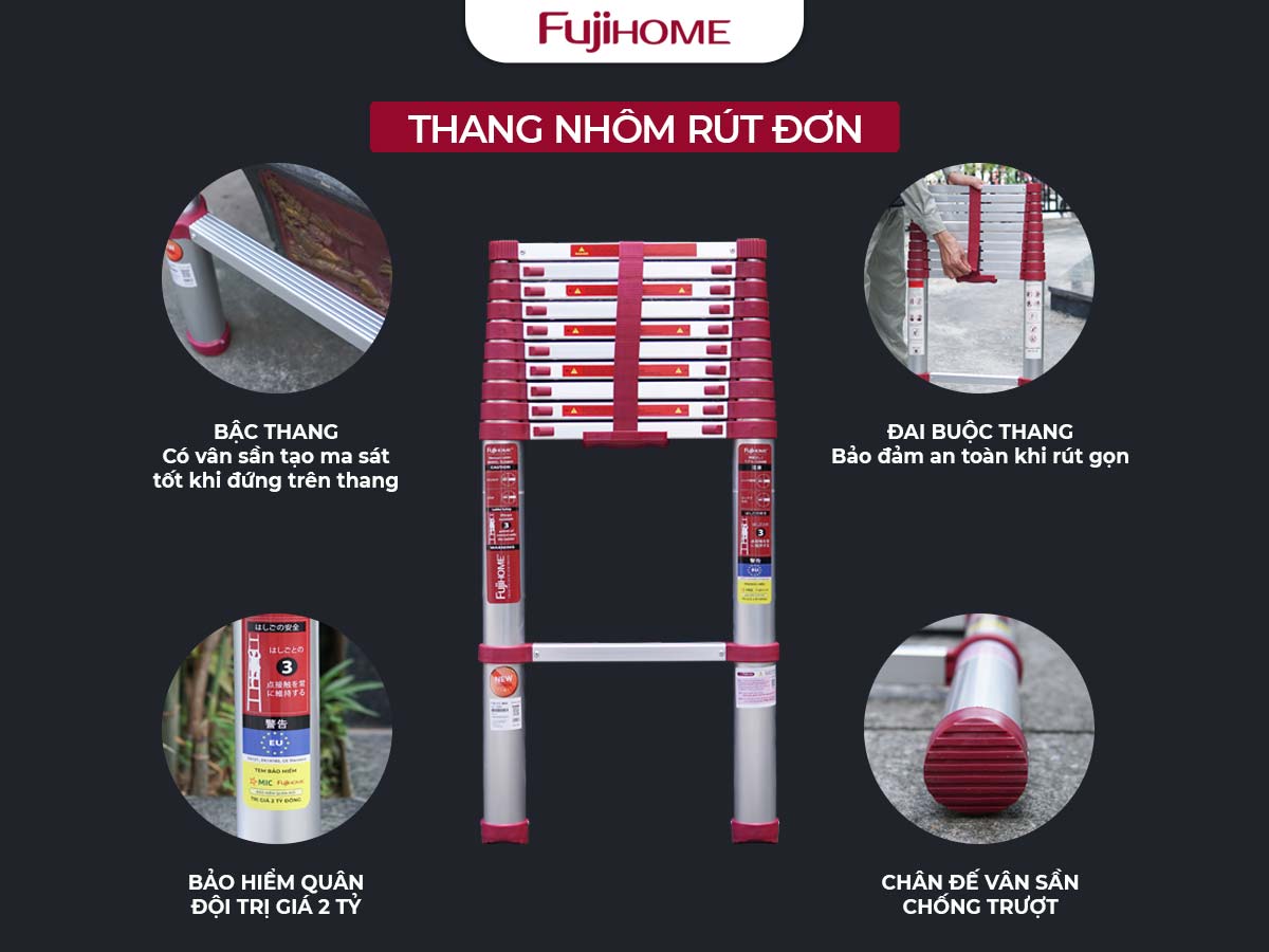Ưu điểm nổi bật của thang nhôm rút gọn đơn Fujihome TLI380R (New Version)