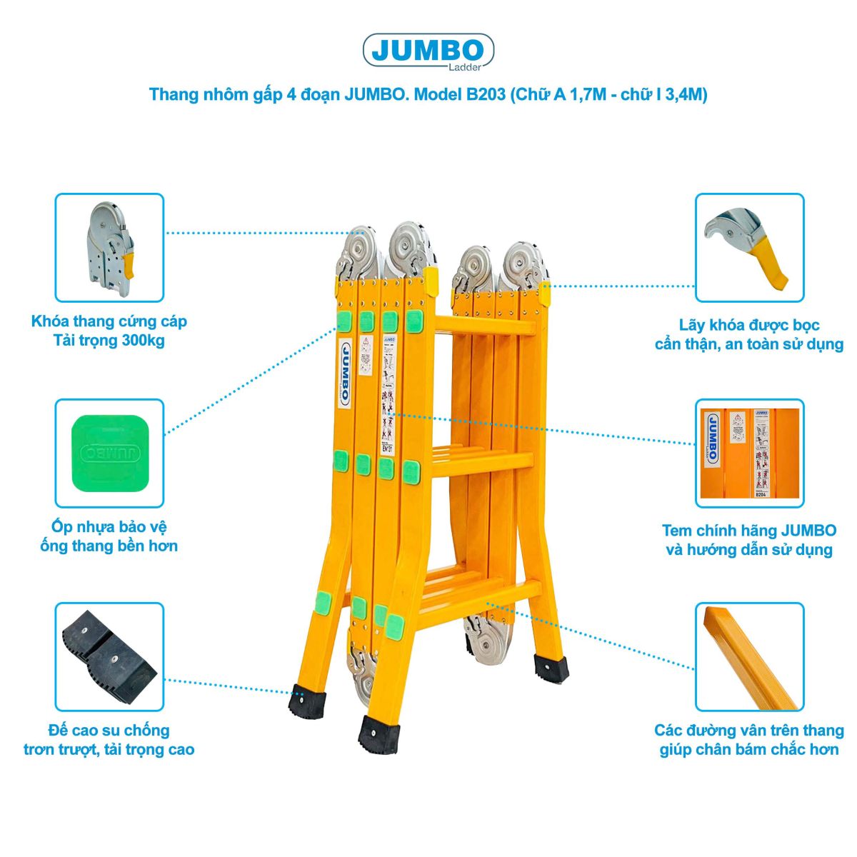 Ưu điểm nổi bật của thang nhôm gấp 4 đoạn Jumbo B203