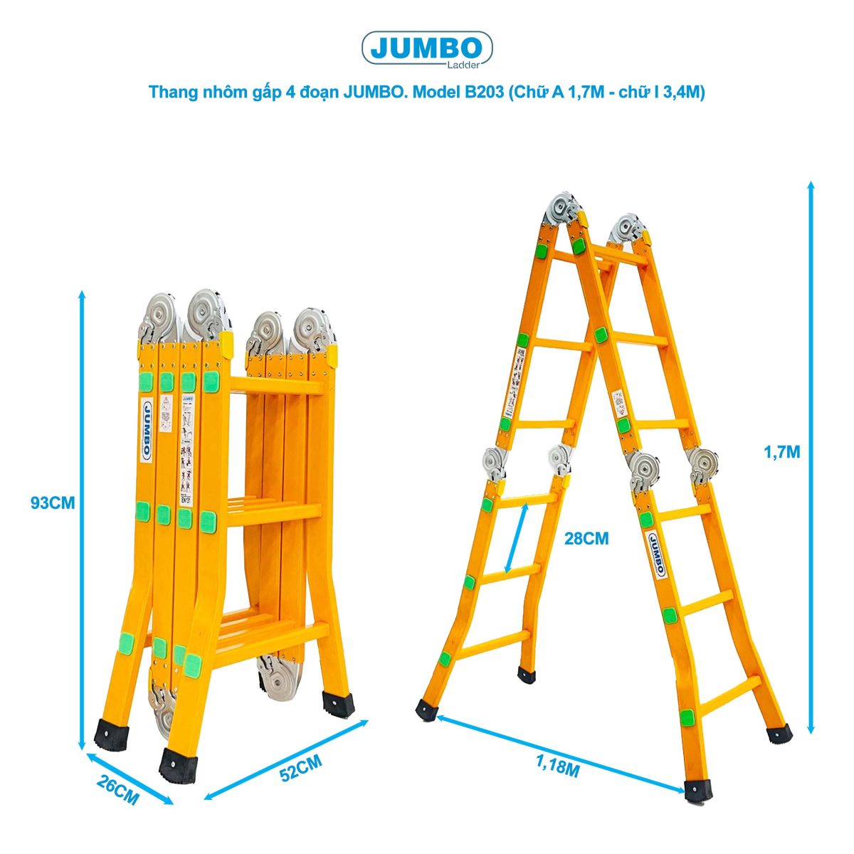 Ưu điểm nổi bật của thang nhôm gấp 4 đoạn Jumbo B203