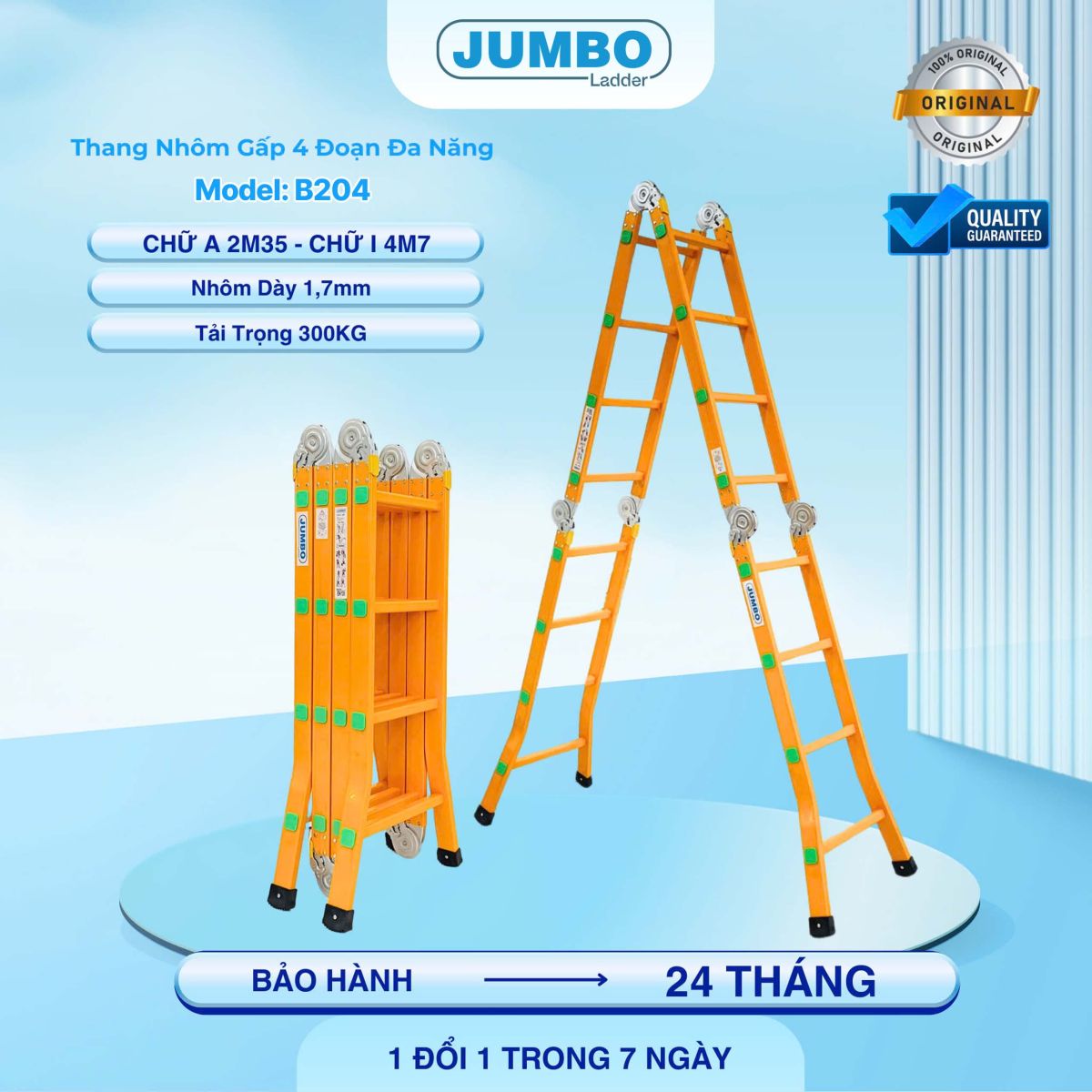 Ưu điểm nổi bật của thang nhôm gấp 4 đoạn Jumbo B204