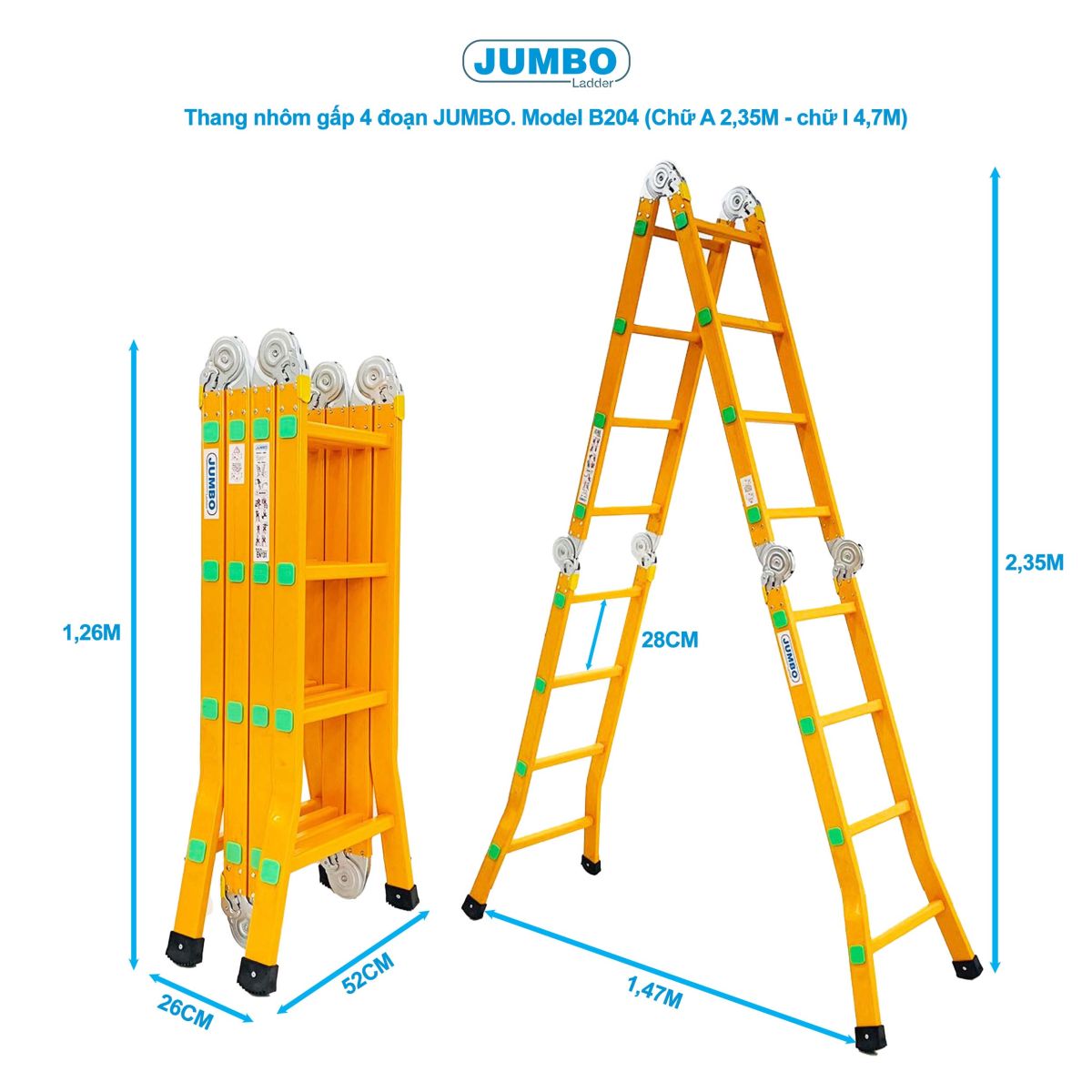Ưu điểm nổi bật của thang nhôm gấp 4 đoạn Jumbo B204
