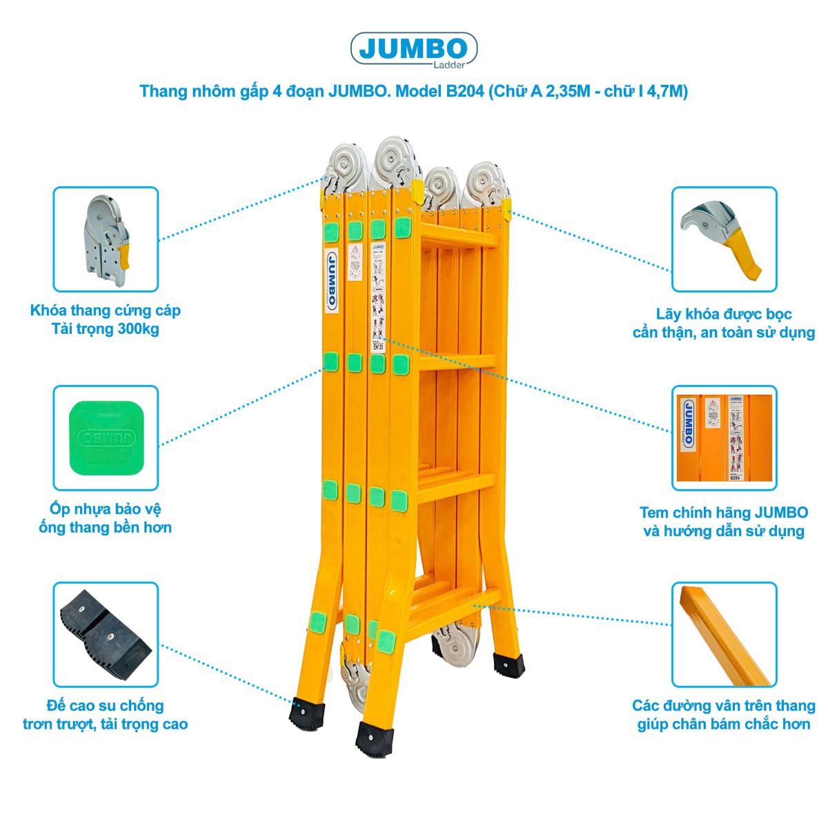 Ưu điểm nổi bật của thang nhôm gấp 4 đoạn Jumbo B204