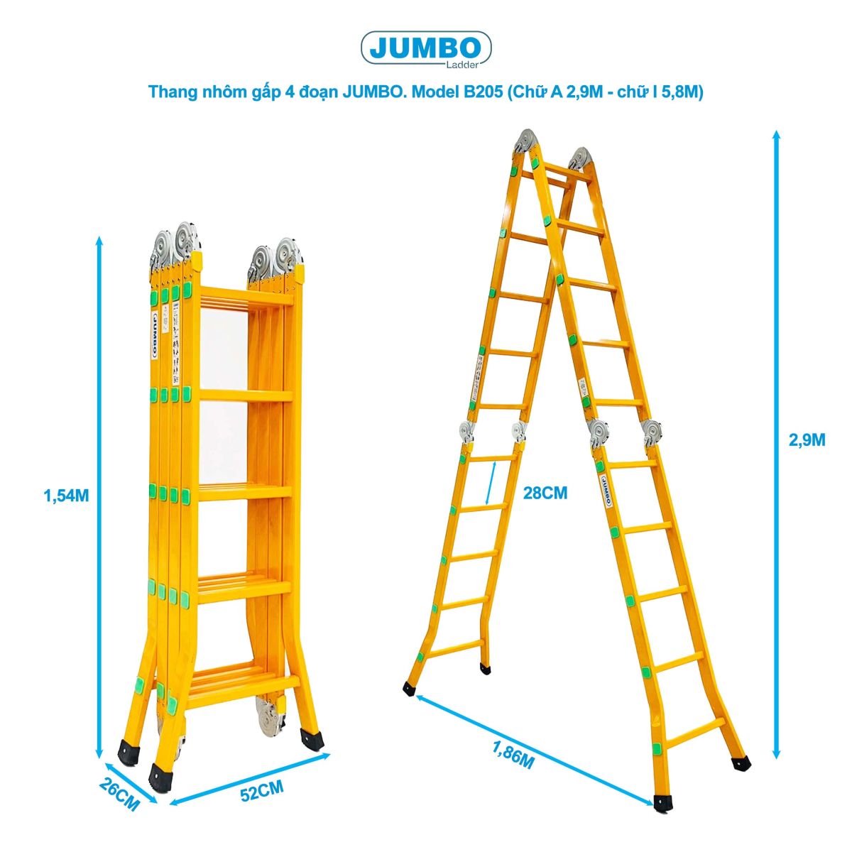 Ưu điểm nổi bật của thang nhôm gấp 4 đoạn Jumbo B205
