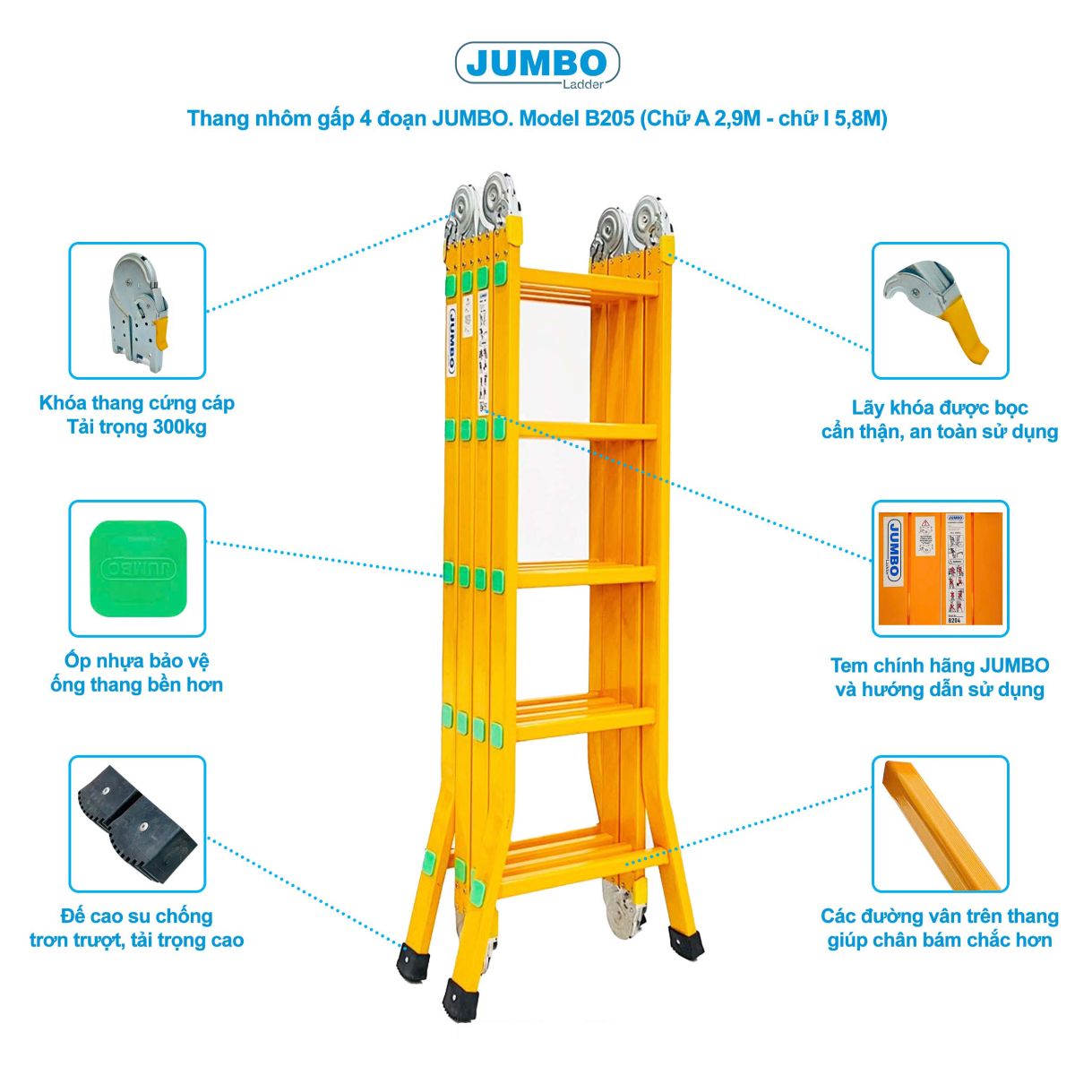 Ưu điểm nổi bật của thang nhôm gấp 4 đoạn Jumbo B205