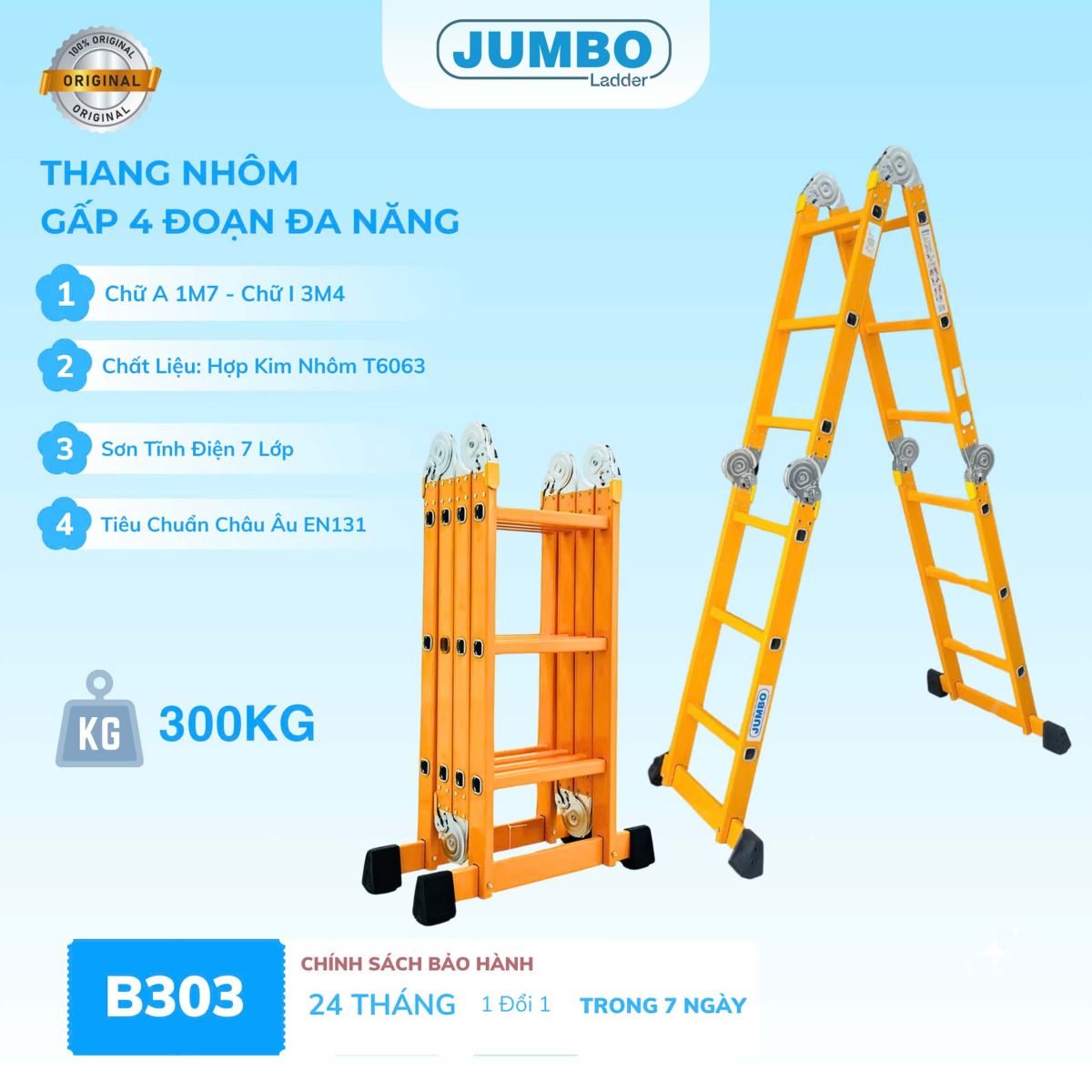 Ứng dụng thực tế của thang nhôm gấp 4 đoạn Jumbo B303