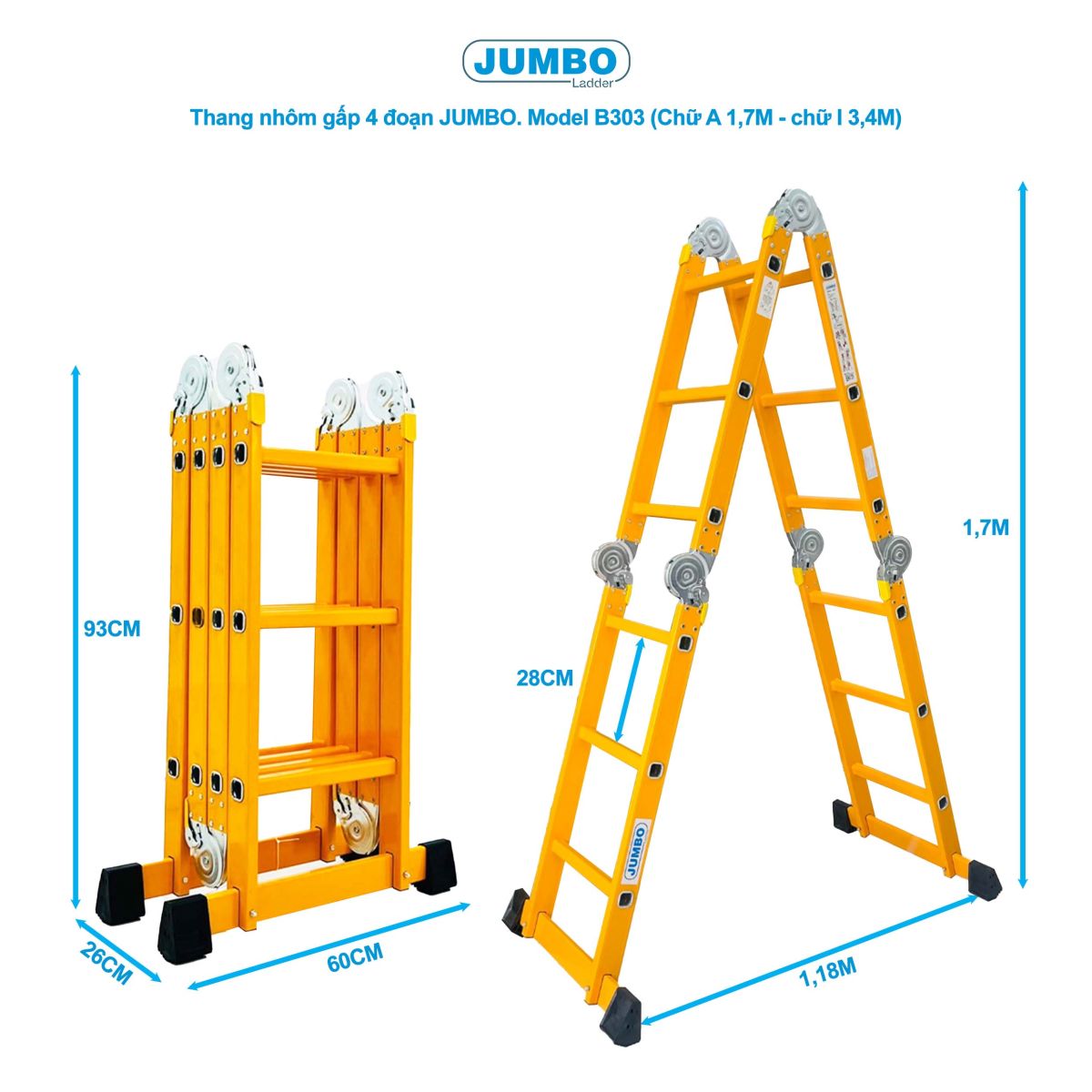 Ưu điểm nổi bật của thang nhôm gấp 4 đoạn JUMBO B303
