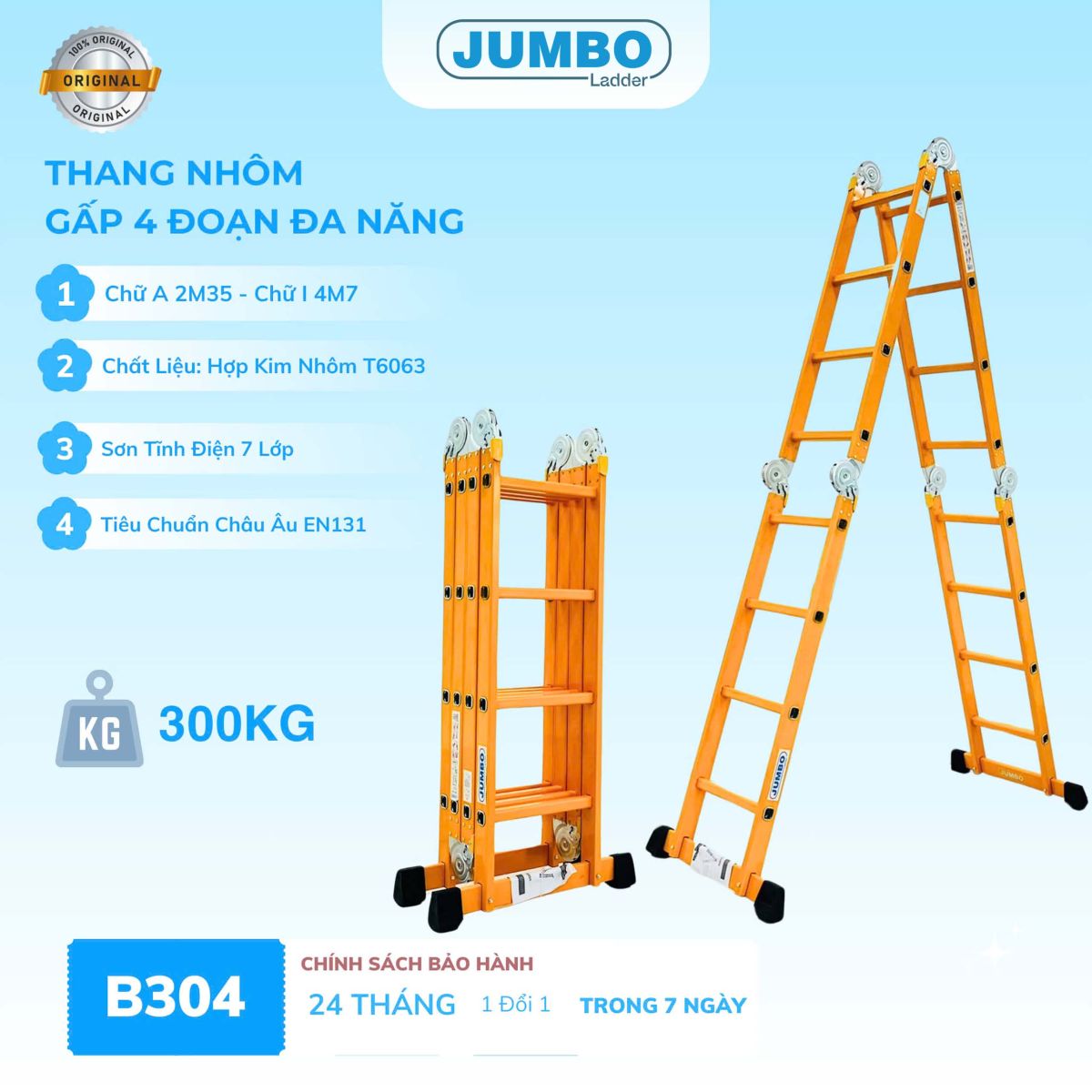 Ưu điểm nổi bật của thang nhôm gấp 4 đoạn Jumbo B304