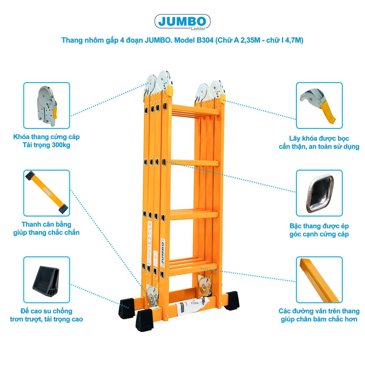 Ưu điểm nổi bật của thang nhôm gấp 4 đoạn Jumbo B304