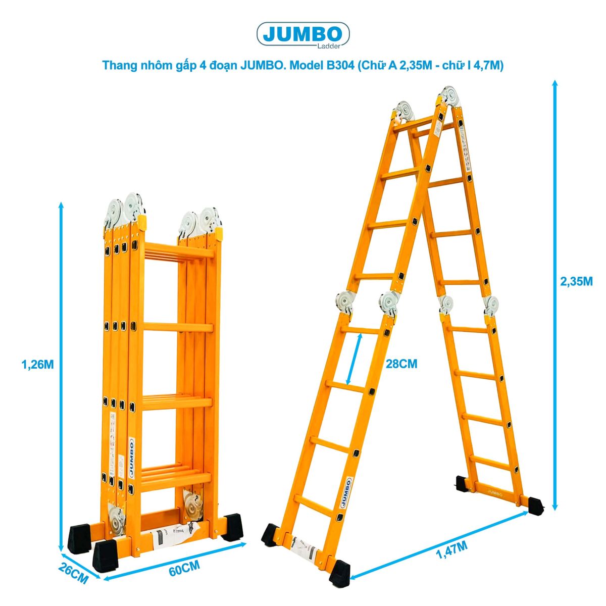 Ưu điểm nổi bật của thang nhôm gấp 4 đoạn Jumbo B304