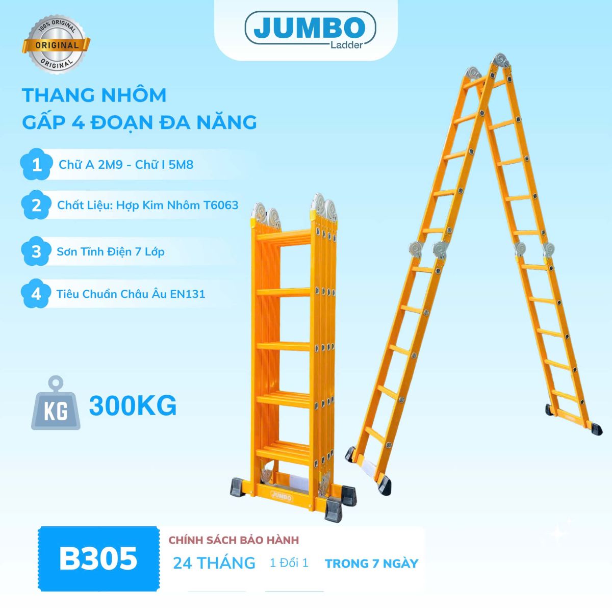 Ưu điểm nổi bật của thang nhôm gấp 4 đoạn Jumbo B305