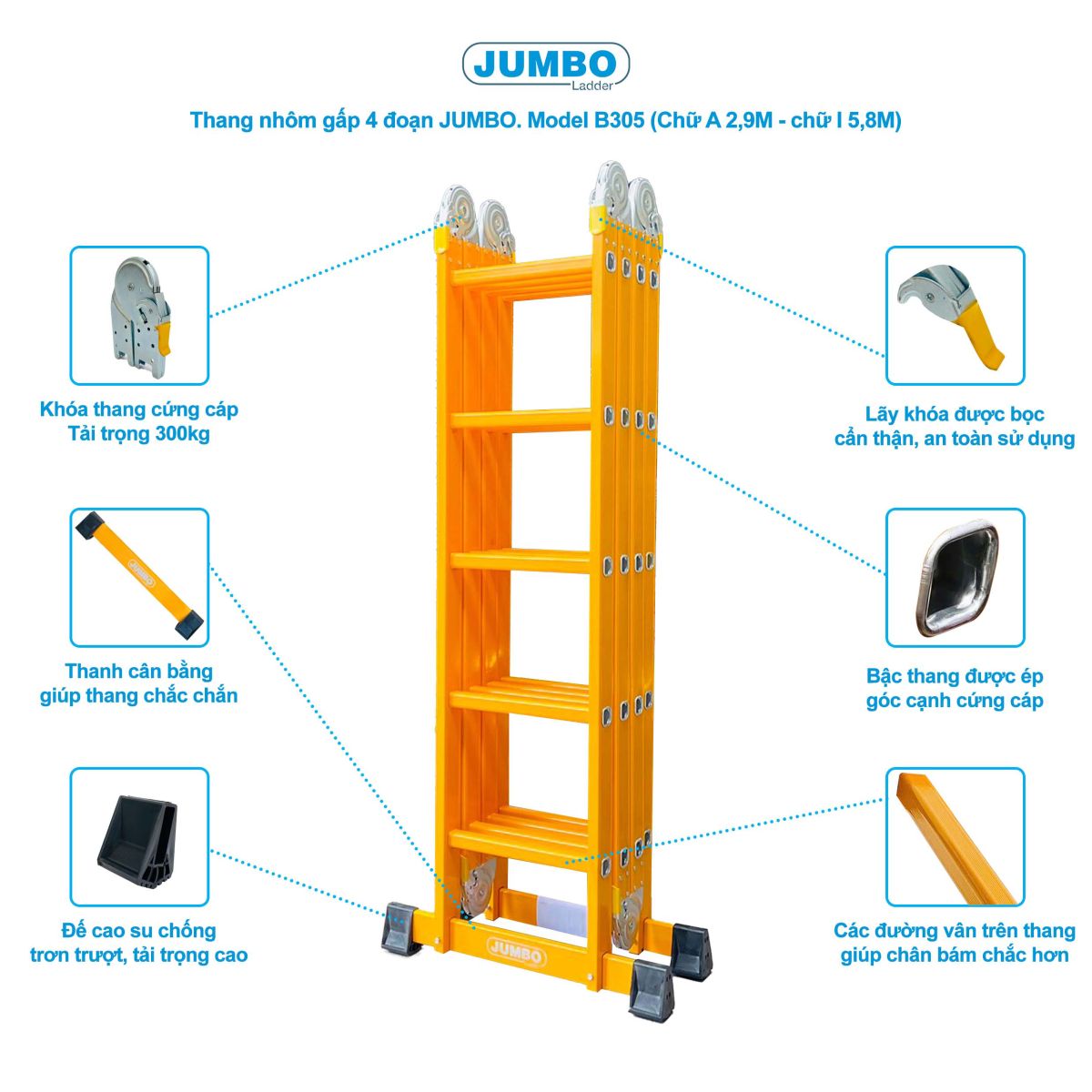 Ưu điểm nổi bật của thang nhôm gấp 4 đoạn Jumbo B305