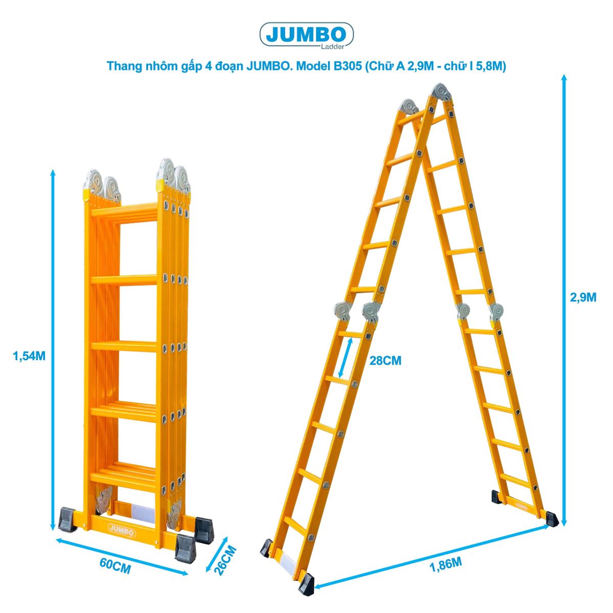 Ưu điểm nổi bật của thang nhôm gấp 4 đoạn Jumbo B305